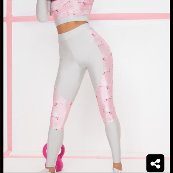 Prettylittlething pink unicorn panel leggings NWT - Picture 1 of 7